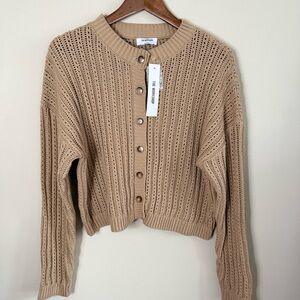 The Workshop Beige Cropped Knit Cardigan NWT Size Large